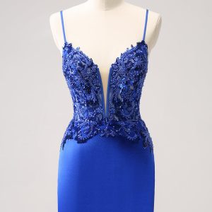 Sparkly Royal Blue Sequin Tight Mini Dress With Lace Up Back