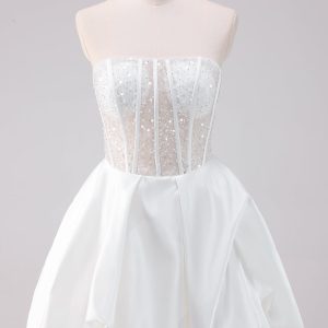 Sparkly White A-Line Strapless Mini Dress