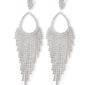 Sparkly Silver Rhinestones Drop Earrings