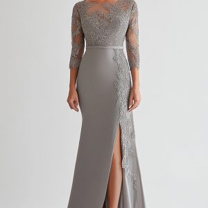 Silver Bodycon Appliques Mother of Bride Dress With Slit