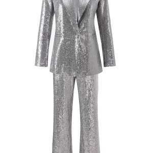 Sparkly Silver Notched Lapel 2-Piece Women Prom Suits