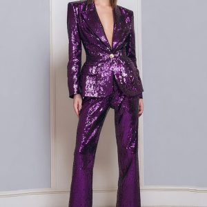 Sprakly Dark Purple One Button 2-Piece Women Prom Suits