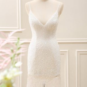 Sparkly White Tight Mini Dress with Tassels